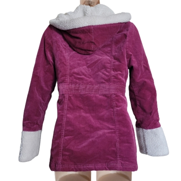 Salt & Pepper Fucshia Corduroy and Sherpa Hooded Winter Jacket Size Women Small - Picture 2 of 12